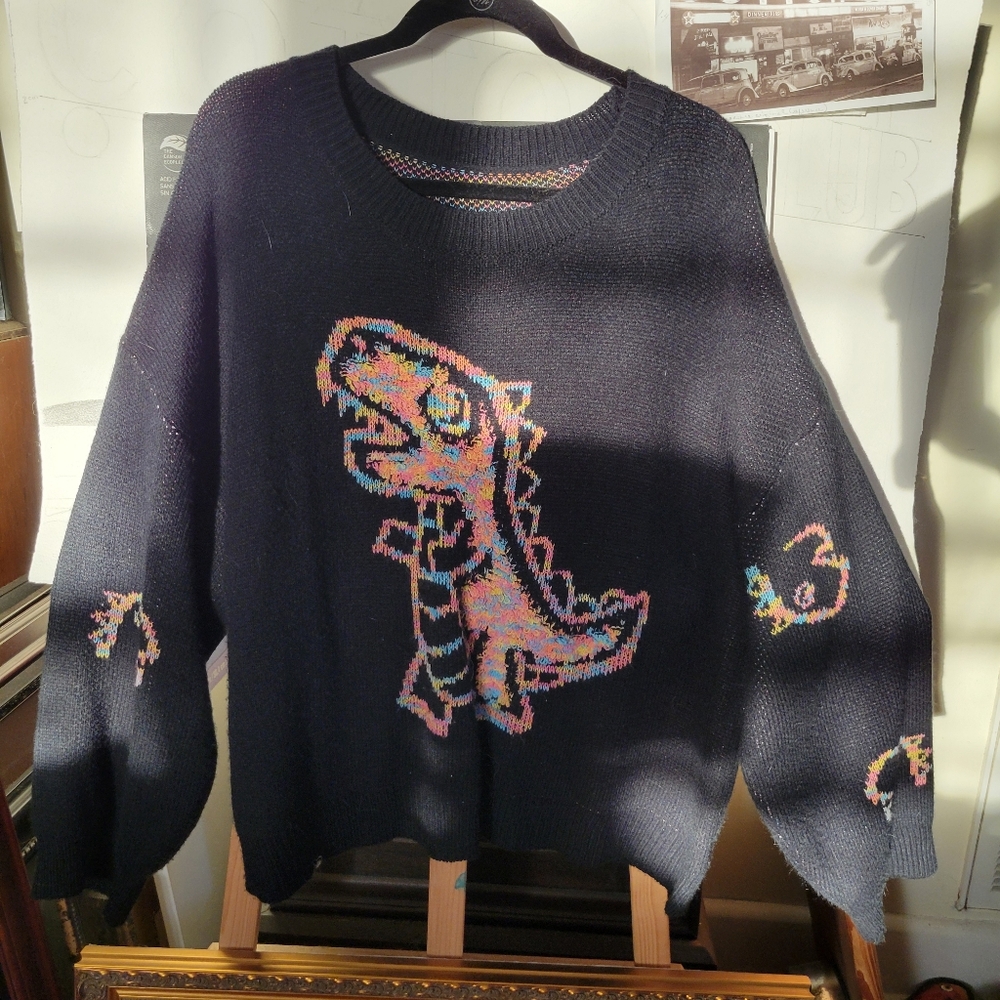 Women's Black Dinosaur Sweater From Shein